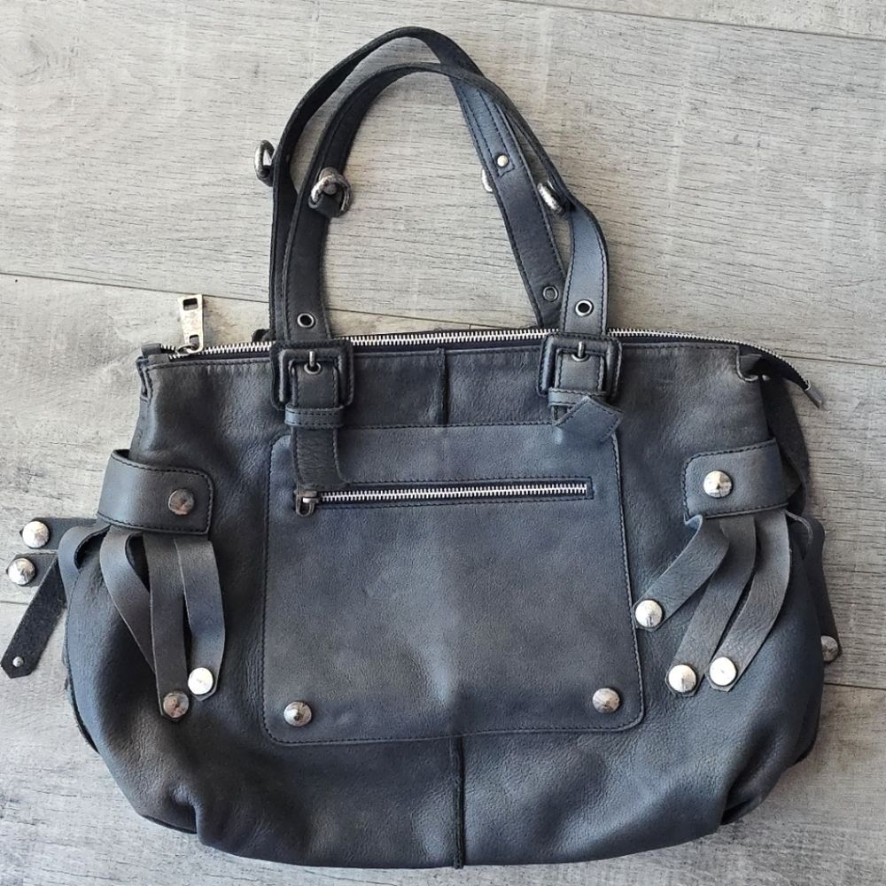 Innue Graphite Gray Italian Distressed Leather Hobo Bag Handbag Grunge Rock